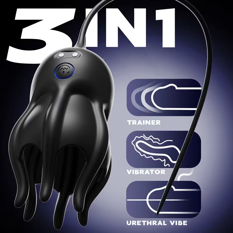 Vibromasseur électrique pour le pénis avec stimulateur de gland, sonde urétrale et 10 modes de vibration