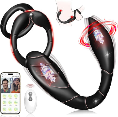 3 in 1 Dual Motors Cock Ring Prostate Massager Anal Vibrator with 9 Modes