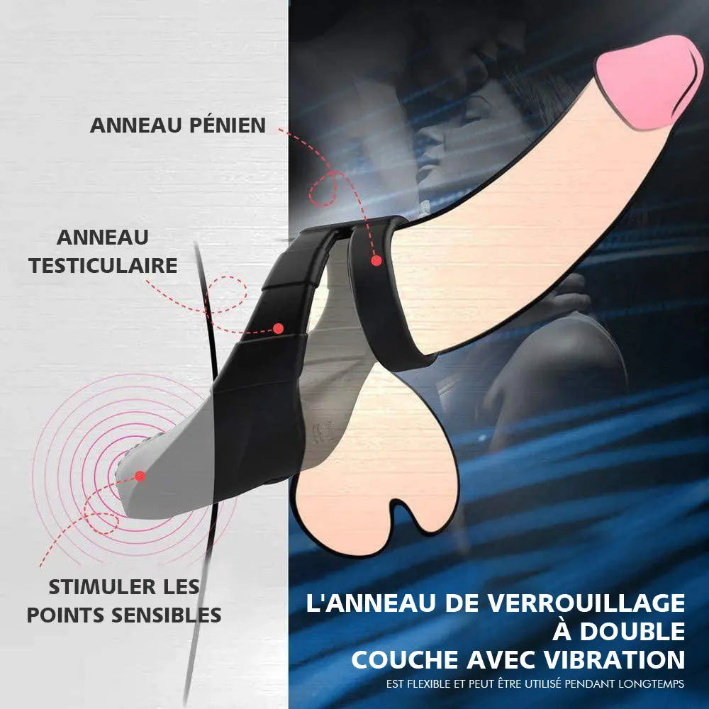 Double anneau de pénis avec 10 stimulations de points sensibles aux vibrations