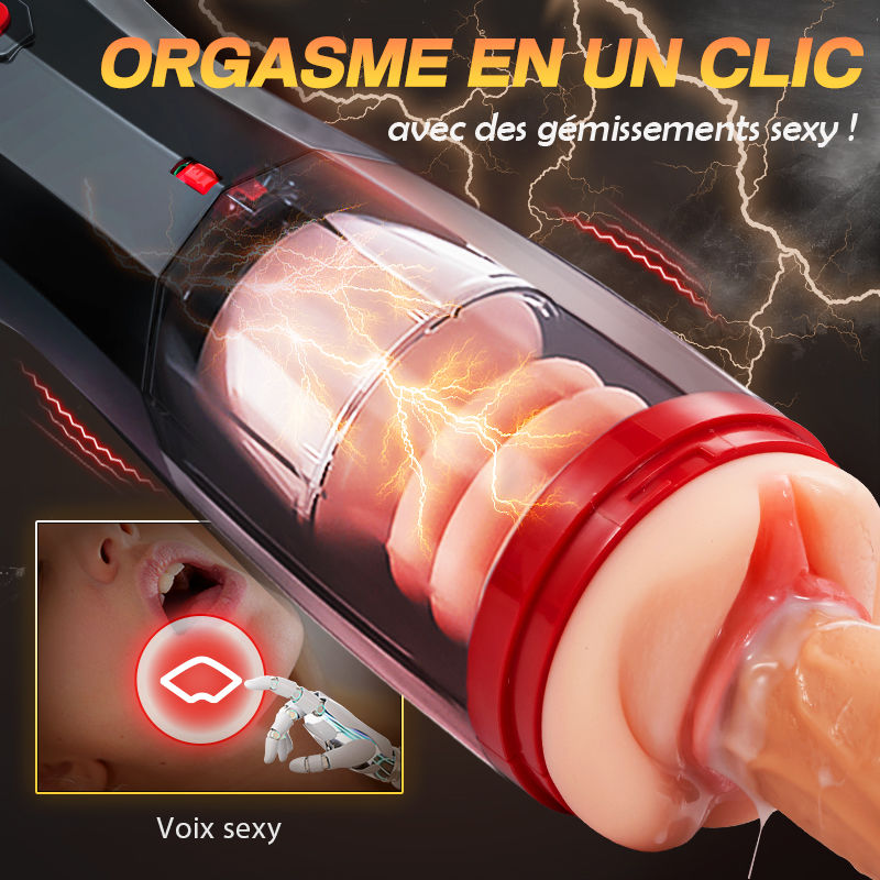 4 en 1 Masturbateur cup, 10 modes de vibration, 5 modes de va-et-vient et un mode d'aspiration avec interaction vocale pour une expérience polyvalente.