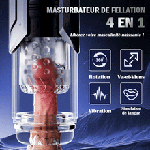 Charger l'image dans la galerie, Masturbateur de fellation automatique 4 en 1 pour hommes, 100% étanche, La langue réaliste tourne à 360° pour lécher et taquiner chaque point sensible du gland.