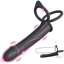 Charger l'image dans la galerie, Gode anal à sangle pour couple avec anneau pénien vibrant