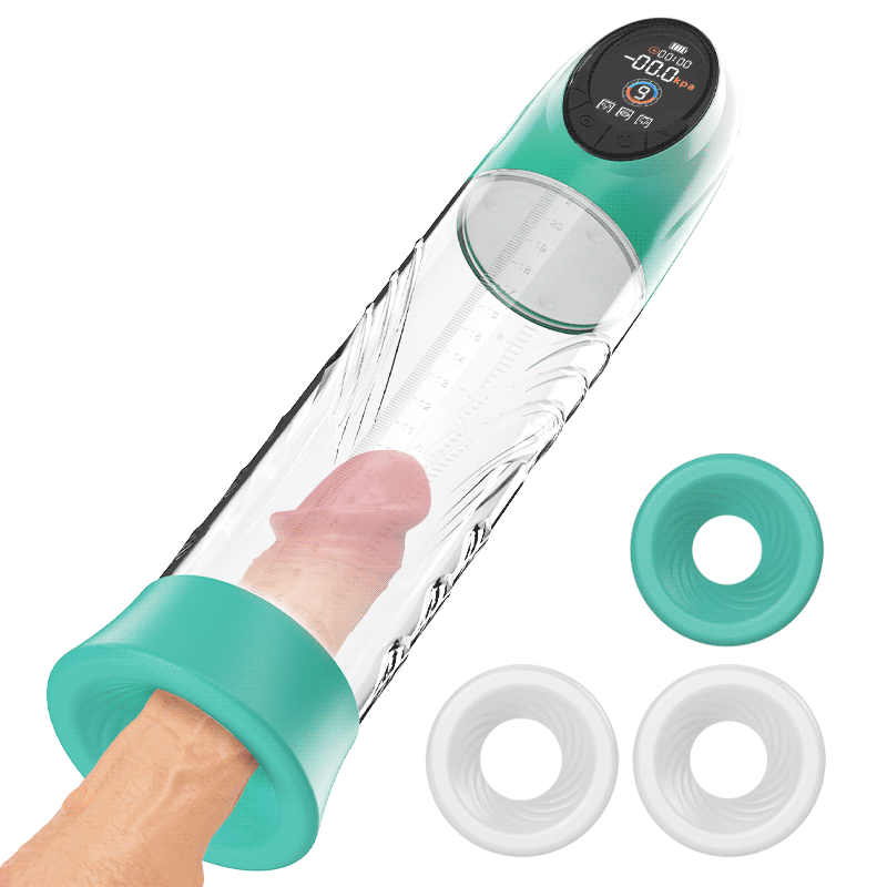 Green Pioneer - Pompe à pénis à eau avec écran LCD, 4 niveaux de pression et 9