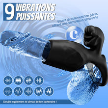 Charger l'image dans la galerie, Titan - 9 Vibrations Texture de Pénis Simulée Anneau de Chasteté Double Testicules &amp; Pénis Jouet Sexuel pour Couples