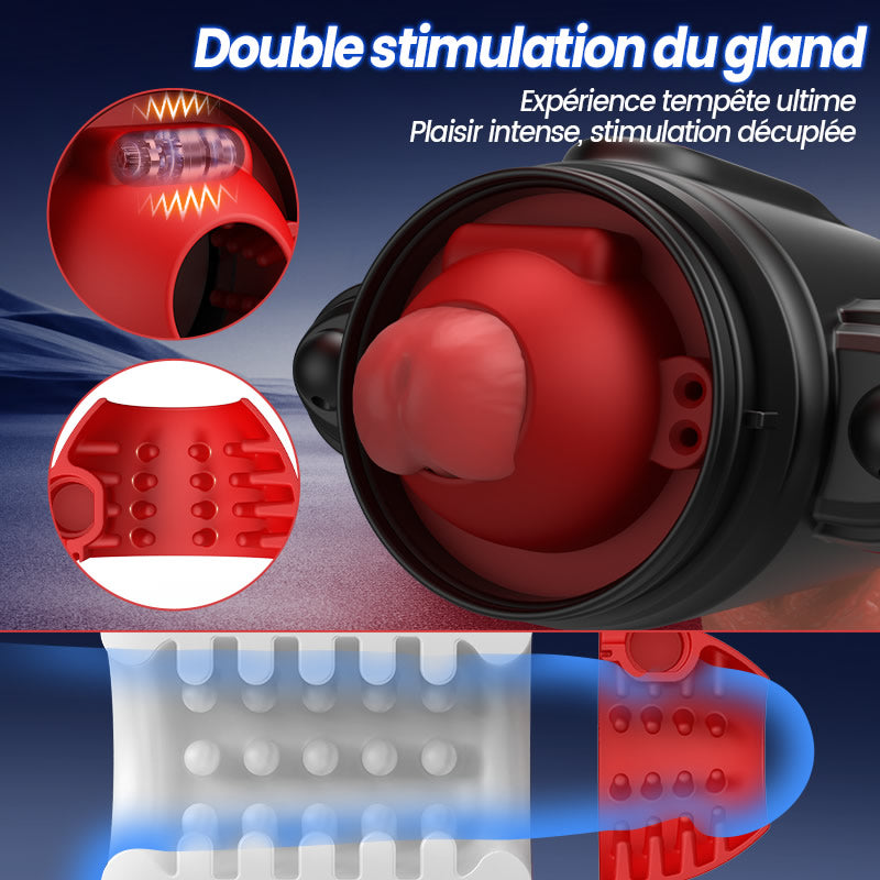 Storm Vortex – Pulvérisation d’eau à 5 fréquences + Vibration à 10 fréquences + Rotation à 5 fréquences, Double stimulat