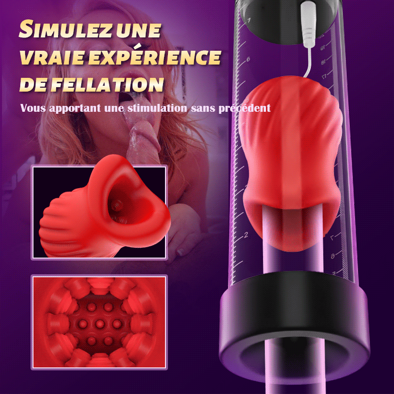 Red lips-Pompe à pénis 7 succion 5 vibration, Avec 2 Gaines silicones interchangeables