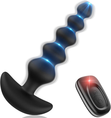 Vibromasseur anal pour débutants, Avec 16 modes de vibration et 5 perles anales de tailles et télécommande, jouets sexuels pour couples femmes hommes plug anal masseur stimulant