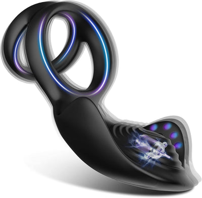 Double Anneau Vibrant en Silicone avec 10 Modes de Vibration d'érection Améliorant Vibromasseurs Sex Toys pour Hommes Couple