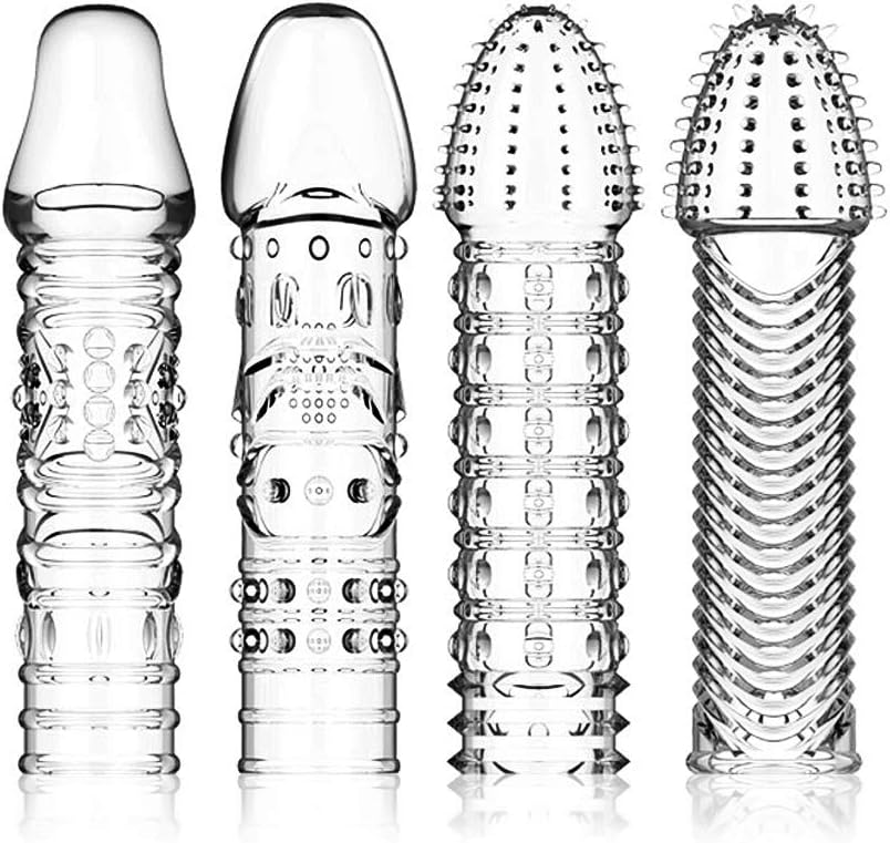 Manchons de Pénis en Silicone Gaines de Pénis à Stimulation Intensive de Particules Transparentes Retarder L'éjaculation Améliorer La Couverture D'agrandissement Du Coq D'érection (jeu de 4)