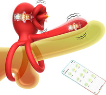 Charger l'image dans la galerie, Anneau vibrant pour pénis et clitoris, 9 modes de vibration avec fonction léchage de langue, stimulateur du point G à double anneau en silicone, idéal pour les couples