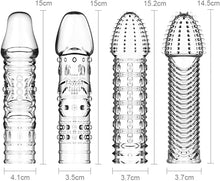 Charger l'image dans la galerie, Manchons de Pénis en Silicone Gaines de Pénis à Stimulation Intensive de Particules Transparentes Retarder L'éjaculation Améliorer La Couverture D'agrandissement Du Coq D'érection (jeu de 4)