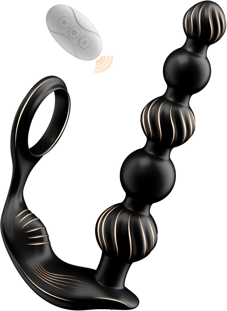 Plug anal masseur de prostate, anneau phallique avec 10 modes de vibration, stimulation de la prostate avec 5 boules anales, jouets sexuels étanches pour couples
