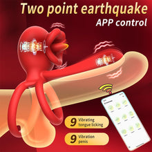Charger l'image dans la galerie, Anneau vibrant pour pénis et clitoris, 9 modes de vibration avec fonction léchage de langue, stimulateur du point G à double anneau en silicone, idéal pour les couples