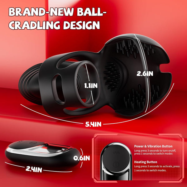Anneau pénien stimulateur à 360° pour une couverture complète des testicules, avec 9 modes de vibration et de chauffage