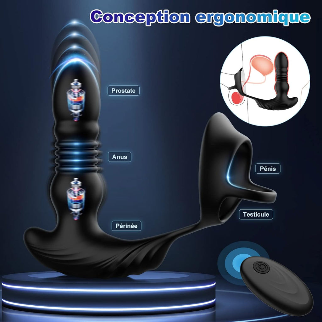 Masseurs de Prostate Vibrant avec Anneaux de Pénis avec 9 Modes de Poussée & de Vibration, zadicc Vibrateurs Anaux Télécommandé pour Jouets Sexuels pour la Stimulation Anale Couple,Étanche,