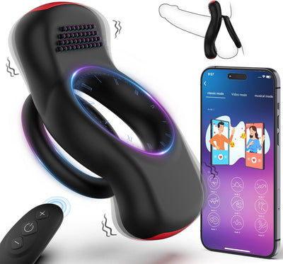 Anneau Penien - Anneau Homme Vibrant Sex Toys, Anneaux de Pénis Sex Toýs Couple Vibromasseurs pour Homme, Double Anneau Pénis avec Télécommande et APP, Stimulateur Clitoridien pour Couple Sex Toy