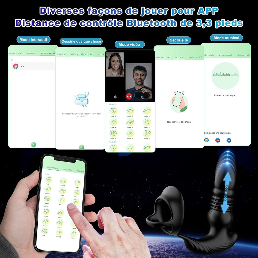 Masseurs de Prostate Vibrant avec Anneaux de Pénis avec 9 Modes de Poussée & de Vibration, zadicc Vibrateurs Anaux Télécommandé pour Jouets Sexuels pour la Stimulation Anale Couple,Étanche,