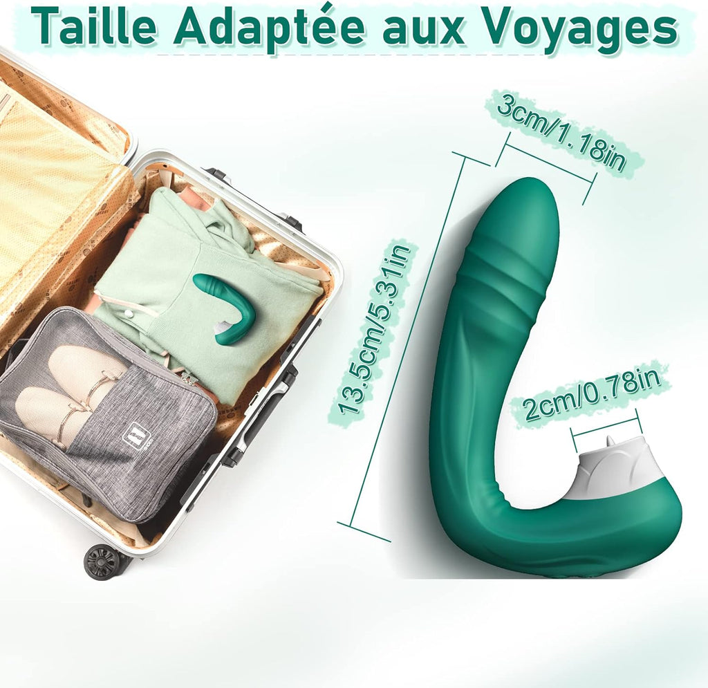 Vibromasseur en Silicone Point G pour Femme,Clitoris Vibrator avec 10 Modes de Poussée et de Léchage,Étanche Jouets Sexuels Rechargeables avec Stimulation Anale pour Couple, Adultes