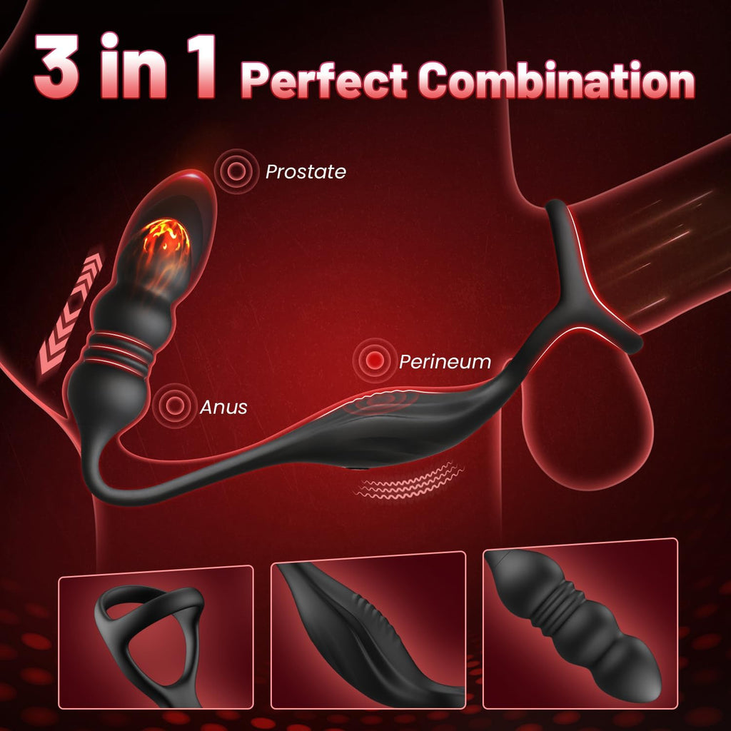 Vibromasseur pour Homme Sex Toys, Plug Anal Vibrant Sex toýs Homme Masseurs de Prostate Sextoy Homme Sex avec Anneau Pénienn, Sex Toys Anals Gode Vibro-masseur 9 Mode Télescopique & Vibrations