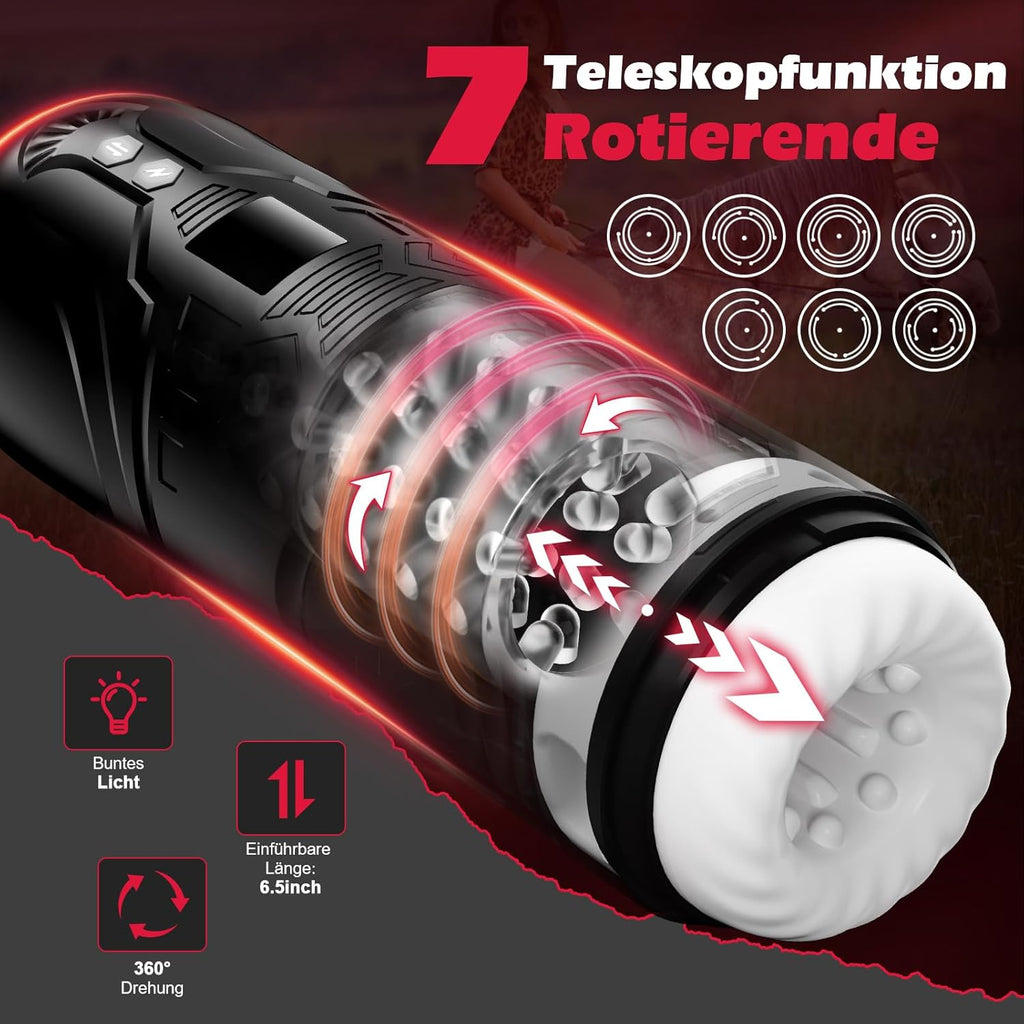 Masturbateur Électrique pour Homme, Jouet Sexuel pour Homme Solo avec 7 Modes de Poussée et de Rotation, 3 en 1 Masturbateur de Poche pour Pénis et Chatte Jouets Sexuels pour Homme