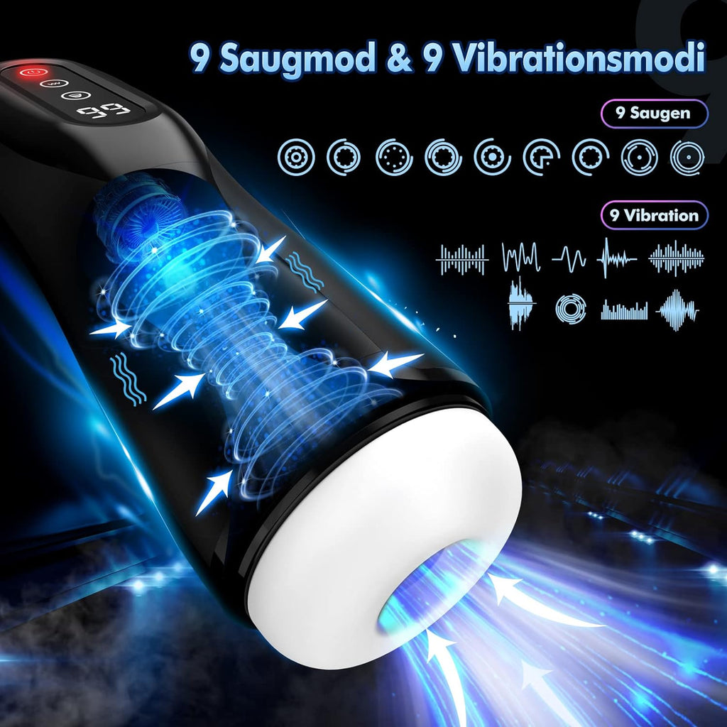 Masturbateur Homme Sextoyse Homme Sex, Masturbâteur Homme Mains Libres Automatique Masturbateurs Masculins Sex Toys avec 9 Mode Succion et Vibration 3D Vaginette Pénis Vibromasseur Sex