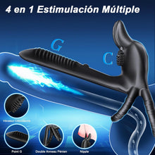 Charger l'image dans la galerie, Anneau Homme Vibrant 4 in 1 Sextoy Anneau Vibrant Pénis Vibromasseur Clitoridienne 10 Modes Anneaux de Pénis Sextoyse Couple Plaisir Cockring Vibro Sex Toys