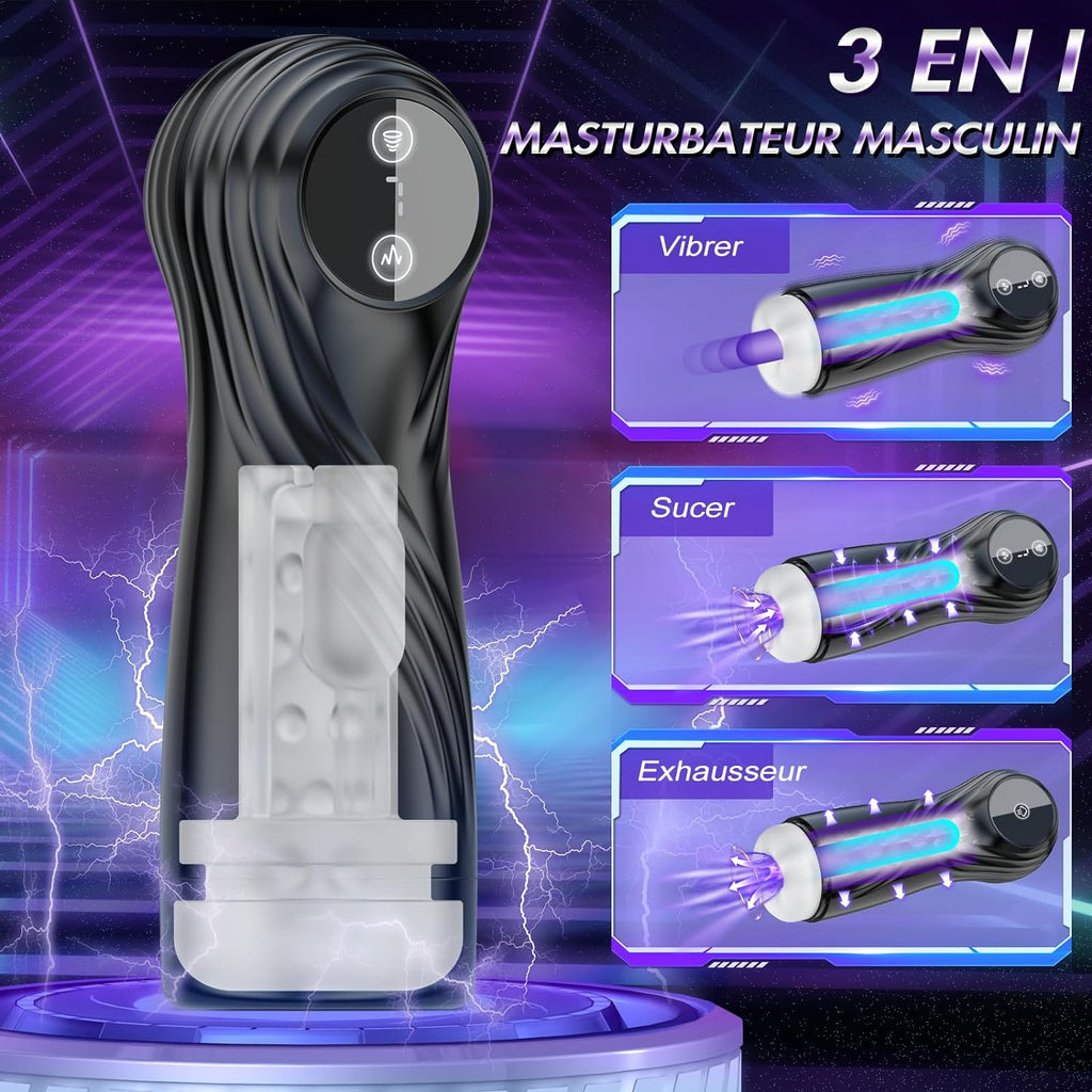 Masturbateurs Masculins Sex Toýs Homme - Masturbateur Homme avec 7 Succion & Vibration & Échappement,Masturbâteur Homme Mains Llibres avec Écran LCD & 3D Vaginette Ultra Réaliste, Sex Toys Couple.