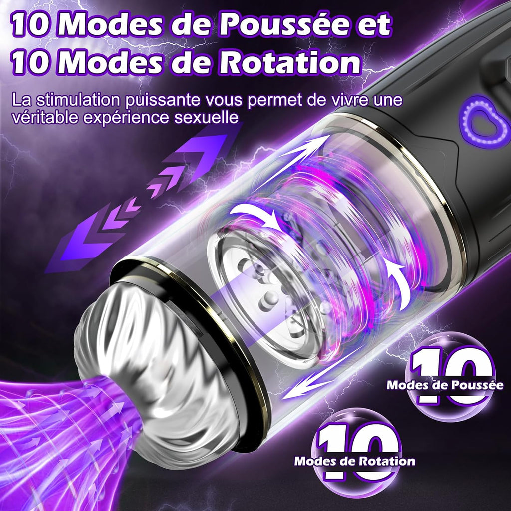 Masturbateur Masculin Électrique Sex Toys - Masturbateur Masculin Automatique avec 10 Modes de Rotation et Modes de Poussée, Masturbateurs de Pénis avec Mode Rafale, Jouet Sexuel Pour Hommes
