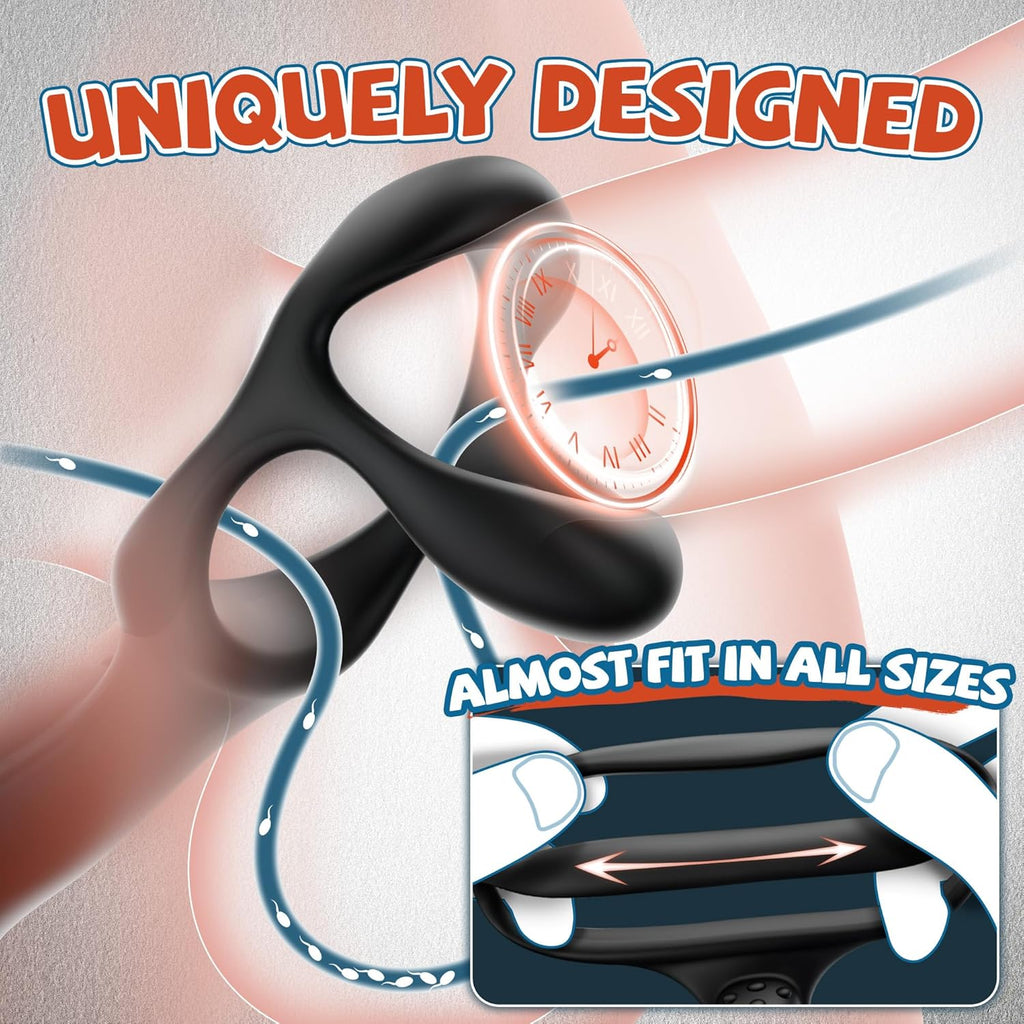 4 EN 1 Vibrant Masseurs de Prostate avec Anneau Pénien pour Couple, Vibromasseurs Sex Toys pour Stimulateur Testiculaire et Prostate Homme, Medical Silicone Penis Ring avec 3+10 Modes, Durable