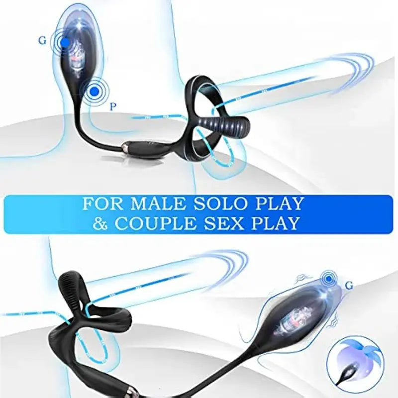 Stimulateur Prostate Vibrant avec Anneau Pénien Triangulaire et 9 Modes de Vibration