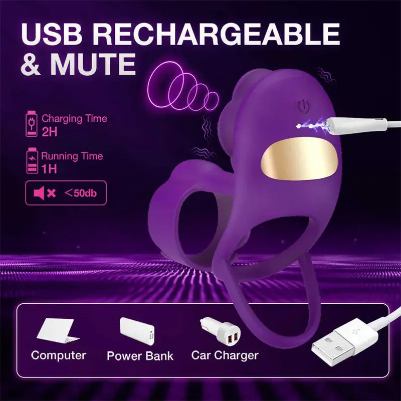 Anneaux péniens en silicone Vibrateur avec 10 modes de vibration