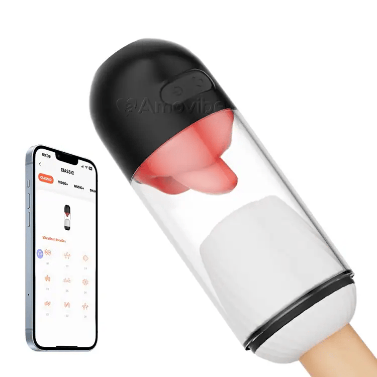 App Contrôlé Masturbateur Masculin avec 9 Modes de Léchage de Langue et Vibrations