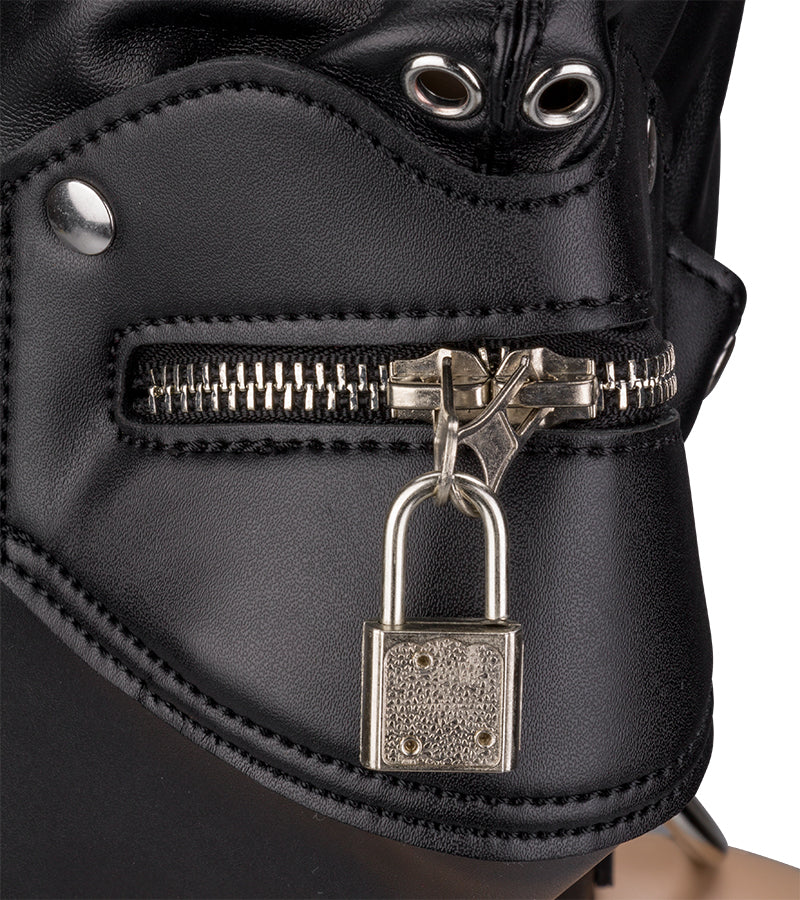 Cagoule BDSM avec fermeture éclaire pour la bouche et cadenas