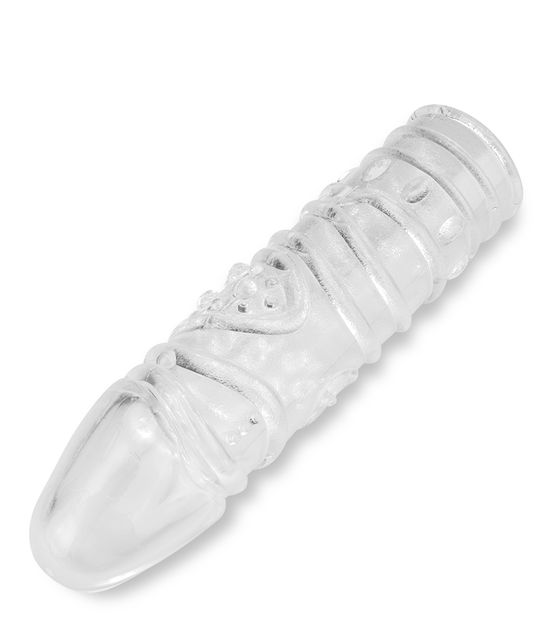 Gaine à penis texturée transparente taille M 15,0cm