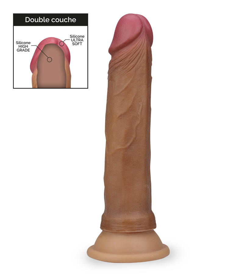 Gode réaliste ventouse silicone liquide double couche