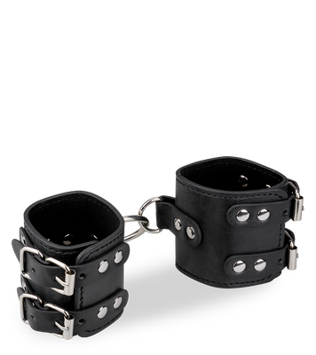 Menottes poignets réglables cuir noir BDSM