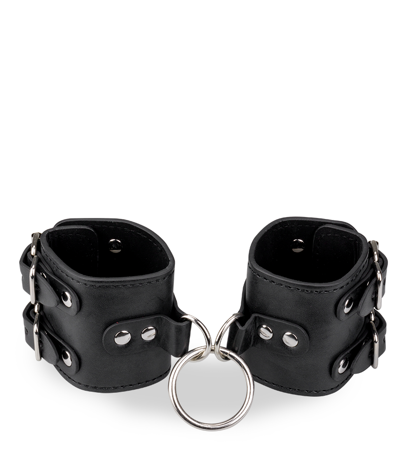 Menottes poignets réglables cuir noir BDSM
