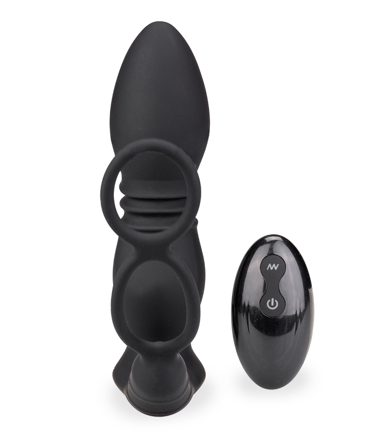 Plug anal va-et-vient et vibrations avec cockrings Luck
