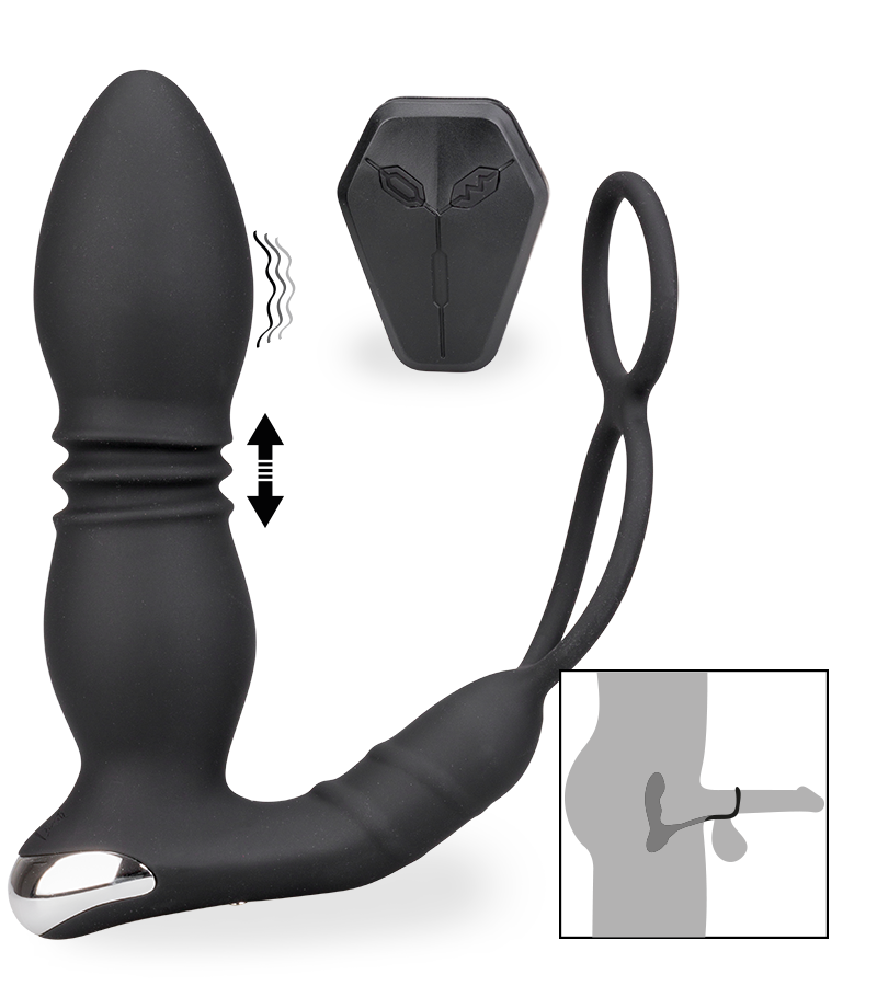 Plug anal vibrant va-et-vient avec double cockring Paolo