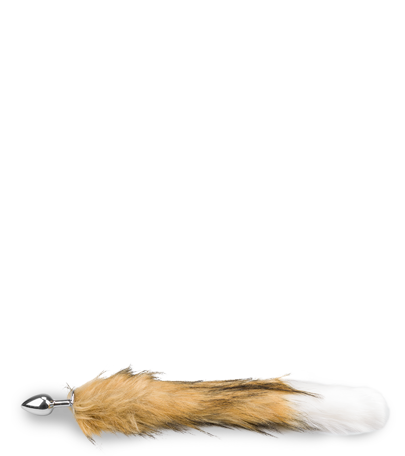 Plug queue de chien fourrure vegan marron et blanche