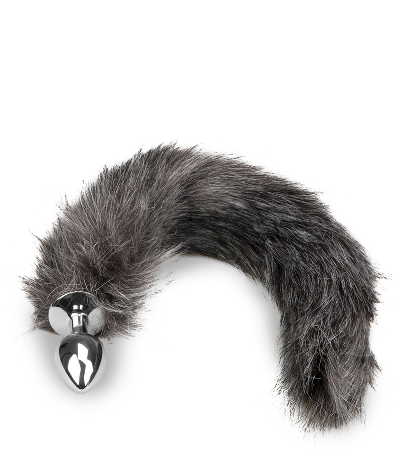 Plug queue de loup fourrure vegan grise