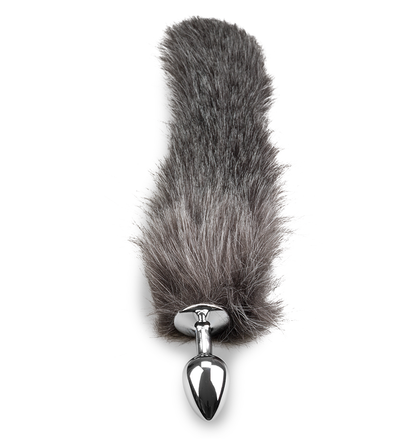 Plug queue de loup fourrure vegan grise