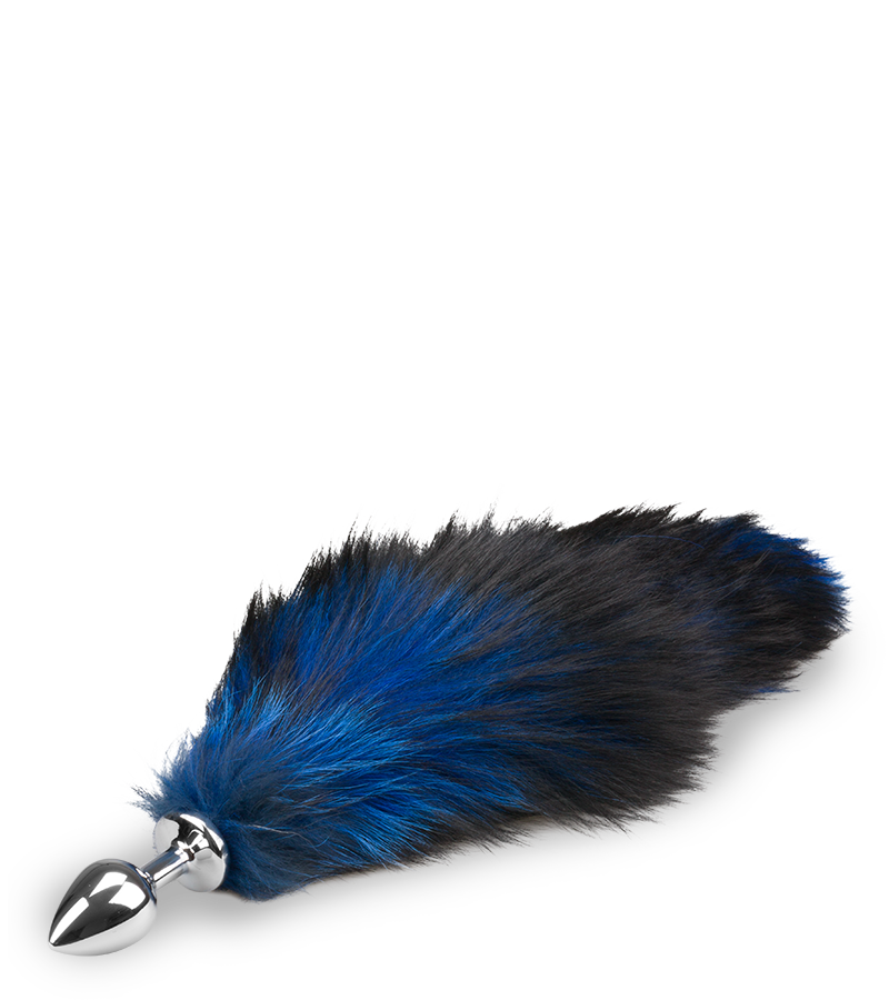 Plug queue de renard fourrure noire et bleue