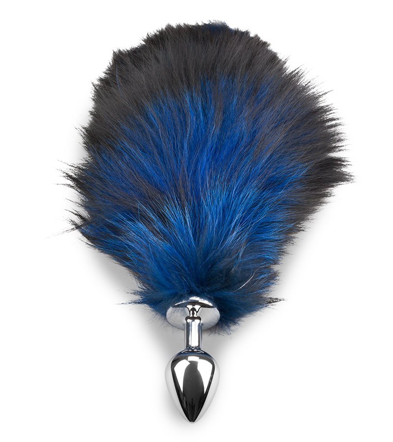 Plug queue de renard fourrure noire et bleue
