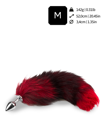 Plug queue de renard fourrure noire et rouge