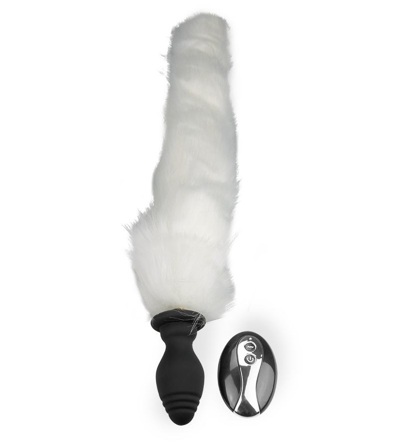 Plug vibrant avec queue fourrure synthétique blanche